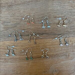 Bundle of Handmade Dinosaur Earrings Set - Gold, Silver, Multicolored